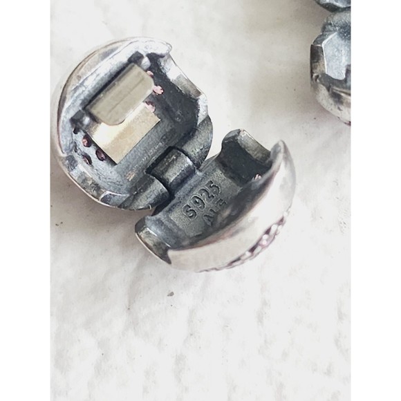 Pandora 925 Textile Multi String Bracelet  Pink Pave CZ Heart / 2 Heart Clips - Picture 7 of 14